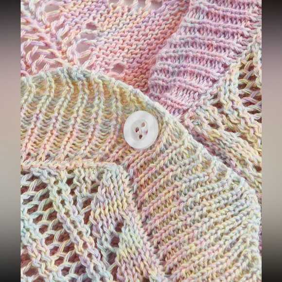 Dainty Multi Cable Knit Tie Dye Ombre Pointelle Cardigan Mult Sizes New - Picture 4 of 6